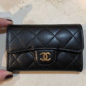 CHANEL Caviar Quilted Flap Card Holder Black